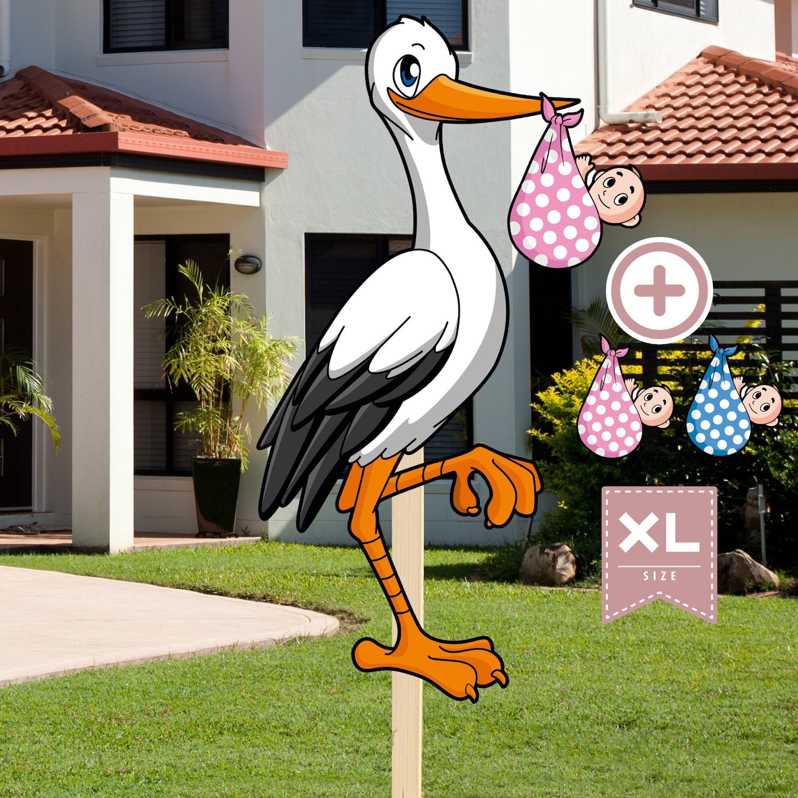 Storch Baby-Banner Set 15-teilig - Pink Geburtsdekoration Für Draußen