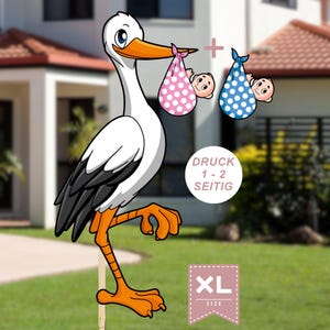 Storch zur Geburt, Klapperstorch XL inkl. Strampelsack rosa oder blau, 1 oder 2 seitig bedruckt