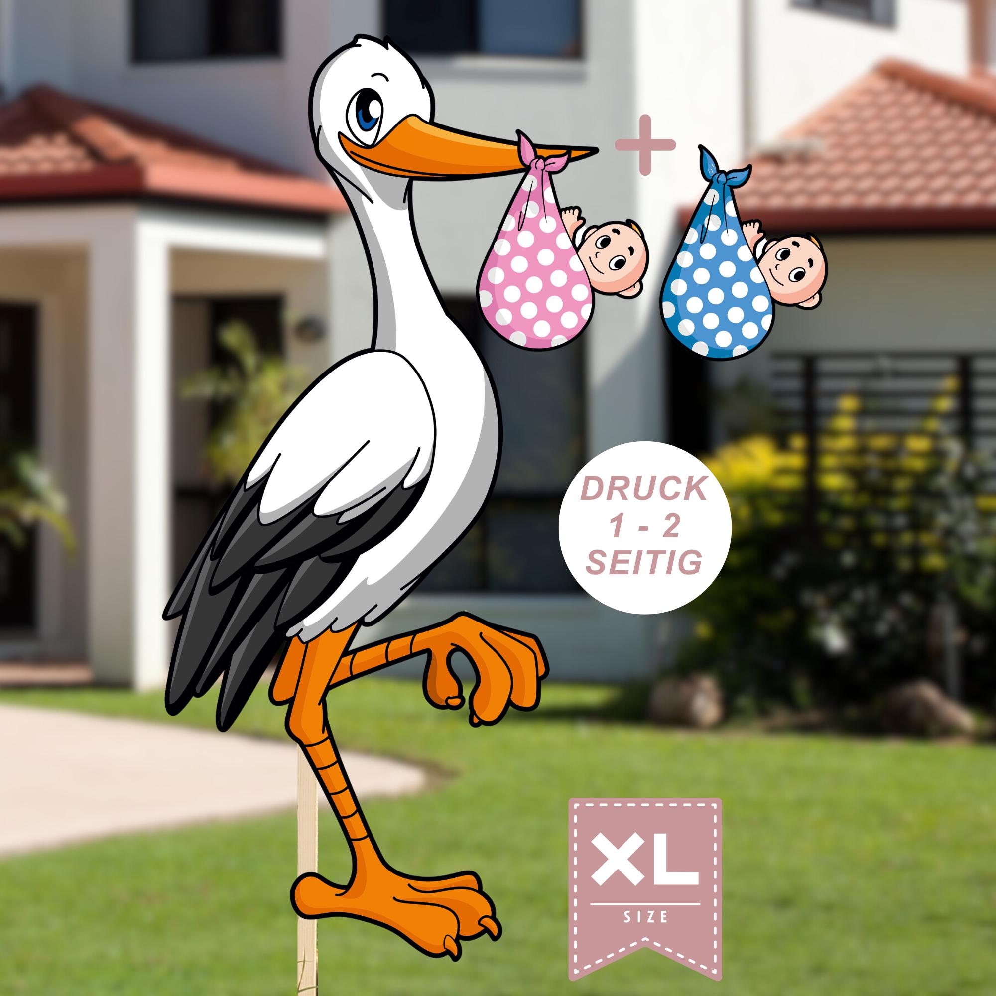 XXL Baby-Storch Set 188cm Aus Holz - Mit Beschriftungstafel & Baby | Geburtsanzeige Für Garten