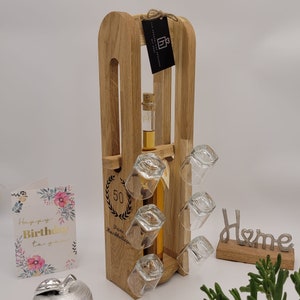Liquor bar, liquor bench - solid oak including 6 liquor glasses, personalized birthday gift, liquor board