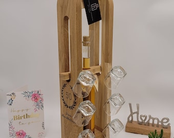 Liquor bar, liquor bench - solid oak including 6 shot glasses, personalized birthday gift, liquor board