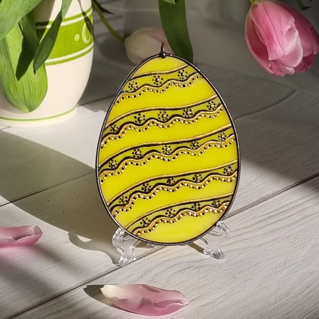 Large Easter Egg Stained Glass Decoration, Easter Art, Painted Egg ...