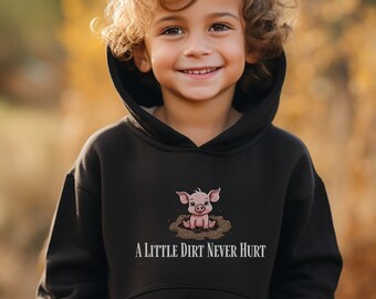Kinder Schwein im Schlamm Hoodie | Bauernhof-Kid-Sweatshirt | Tier Pullover | Kinder Kapuzenpullover