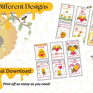 Printable Valentines Day Cards | Bee Puns | Classroom Valentines | Instant Download