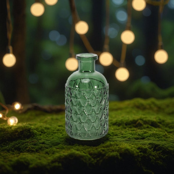 Pear Green Romagna Glass Bottle (13cm x 7cm) Textured Small Table Vase