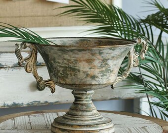 Silver Flower Bowl (37cm) Lage Metal Vase Bowl French Vintage Brocante Style