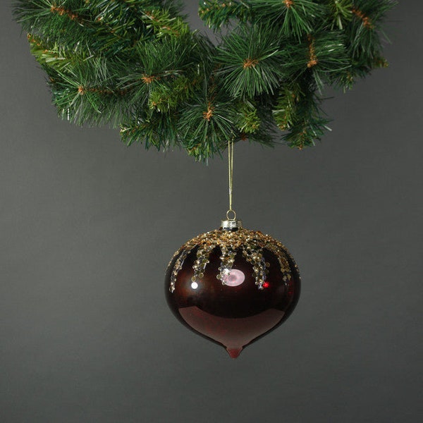 Zanna Red and Gold Glass Onion Bauble  15cm  Tree Decoration Hanger Baubles Rustic Classic Deco Christmas Festive Hangers