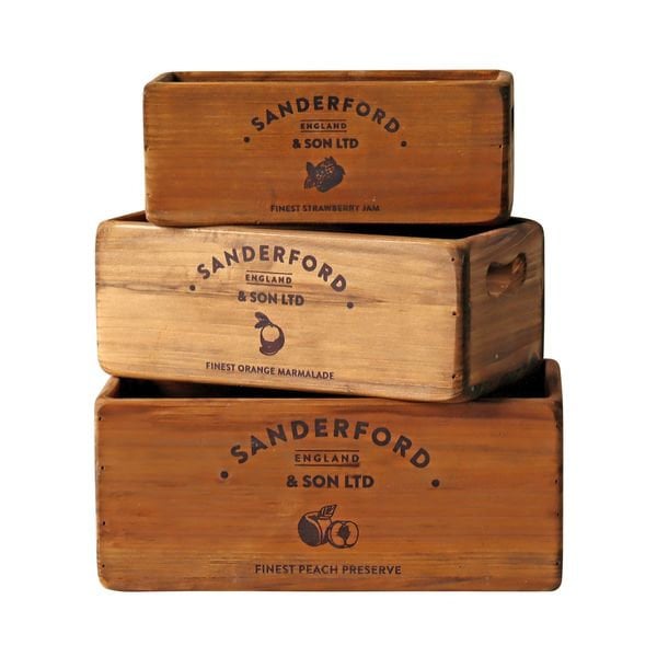 Vintage Style Brown Sanderford Crates (Set of 3) Wooden Boxes Wood Apple Crate Fruit Crates