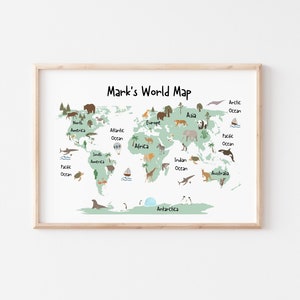 Tier Welt Karte Drucke, digitale Safari Tiere Druck, herunterladbare Weltkarte, digitale Kinder Dekor, Kinderzimmer Weltkarte, Safari Kinderzimmer Druck