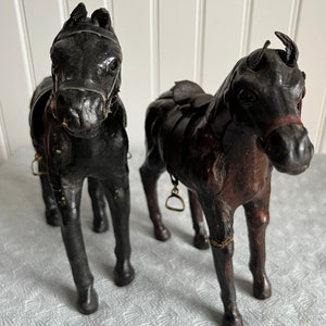 Brown leather horses 1970s country style trinkets statuettes