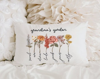 Cadeau fête des mères, cadeau fête des mères grand-mère, coussin de jardin personnalisé grand-mère, cadeau grand-mère, cadeau grand-mère, fleur du mois de naissance, jardin des grands-mères