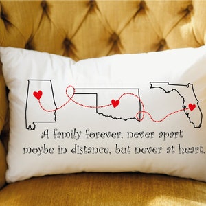 Custom Pillow, Personalized Pillow, Long Distance Pillow, Home State Pillow, Dorm Pillow, Family Pillow, Gift For Family, Moving Away Gift