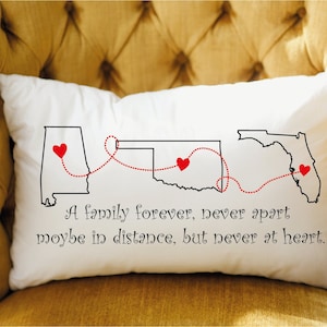 Custom Pillow, Personalized Pillow, Long Distance Pillow, Home State Pillow, Dorm Pillow, Family Pillow, Gift For Family, Moving Away Gift