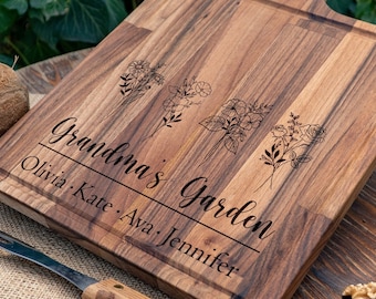 Christmas Gift, Grandmas Garden, Gift For Grandma, Birth Month Flower, Custom Cutting Board, Charcuterie Boards, Nana Gift