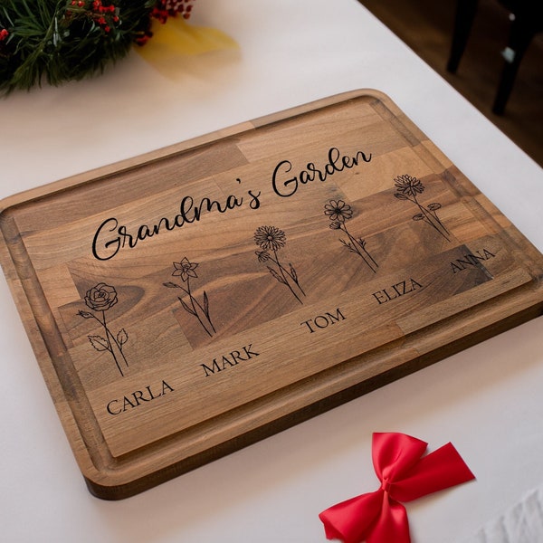 Christmas Gift, Personalized Gifts, Grandmas Garden, Grandma Cutting Board, Birthflower Cutting Board, Grandmas Gift, Nanas Gift