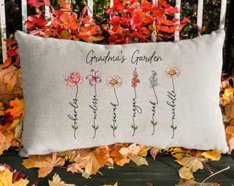 Mothers Day Gift, Custom Grandma's Garden Pillow, Personalized Birthflower Pillow, Grandma Pillow, Nana Gift, Grandma Cushion,Grandkids Name