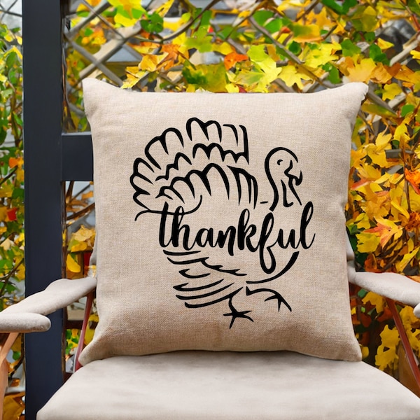 Thankful Pillow, Thanksgiving Pillowcase, Turkey Pillow, Thanksgiving Cushion, Thanksgiving Decor, Thanksgiving Pillows, Fall Porch Pillow