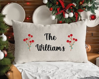 Fiore di Natale con cuscino con nome di famiglia personalizzato, cuscino personalizzato, federa personalizzata, decorazioni per la casa natalizie, cuscino natalizio, cuscino natalizio