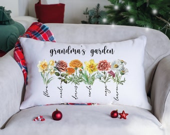 Regalo per la festa della mamma, cuscino della nonna, cuscino con fiori di nascita, cuscino da giardino personalizzato della nonna, cuscino personalizzato, regalo di compleanno della nonna, regalo della nonna