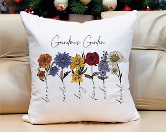 Regalo di Natale, cuscino personalizzato con fiore di nascita, cuscino da giardino personalizzato della nonna, cuscino da giardino della nonna, copertura del cuscino personalizzata, regalo Nana