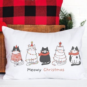 Christmas Decor, Christmas Pillow, Christmas Cat Pillow, Christmas Decoration, Meowy Christmas, Cat Lover Gift, Cat Pillow, Holiday Pillow