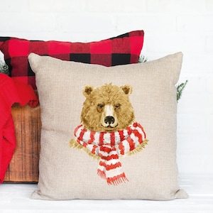 Bear Christmas Pillow Cover, Christmas Pillows, Bear Pillow, Bear Pillow Cover, Christmas Decorations, Christmas Decor, Farmhouse Pillow