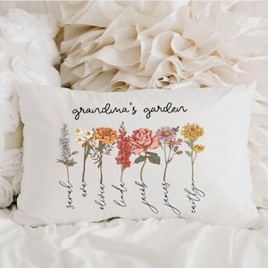 Mothers Day Gift, Grandma Mother's Day Gift, Personalize Grandma's Garden Pillow, Grandma Gift, Nana Gift, Birth Month Flower, Nanas Garden image 1