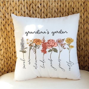 Mothers Day Gift, Grandma Mother's Day Gift, Personalize Grandma's Garden Pillow, Grandma Gift, Nana Gift, Birth Month Flower, Nanas Garden image 2