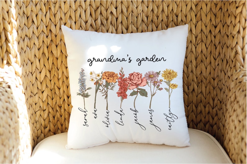 Mothers Day Gift, Grandma Mother's Day Gift, Personalize Grandma's Garden Pillow, Grandma Gift, Nana Gift, Birth Month Flower, Nanas Garden image 2