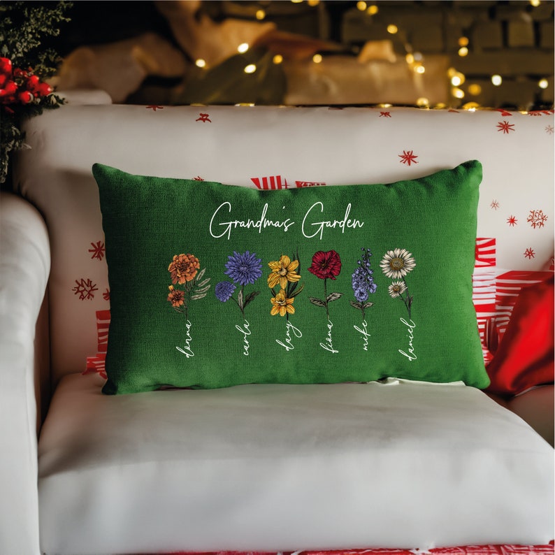 Cadeau fête des mères, coussin de jardin personnalisé pour grand-mère, coussin de fleurs de naissance personnalisé, coussin grand-mère, cadeau grand-mère, coussin grand-mère, nom petits-enfants image 3