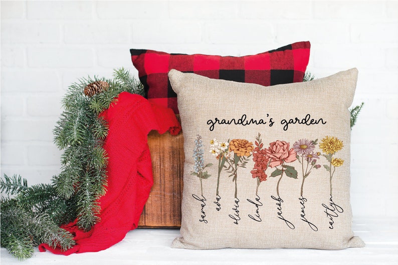 Mothers Day Gift, Grandma Mother's Day Gift, Personalize Grandma's Garden Pillow, Grandma Gift, Nana Gift, Birth Month Flower, Nanas Garden image 3