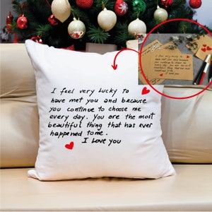 Regalo de Navidad, almohada con texto escrito a mano, funda de almohada con texto escrito a mano, funda de almohada personalizada, regalos personalizados, almohadas con frases, almohada con memoria