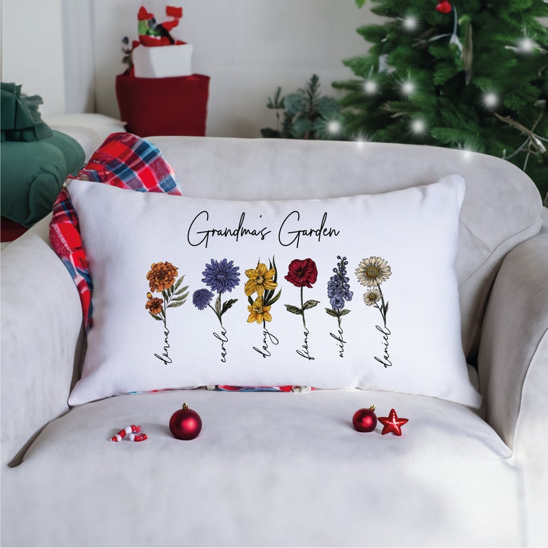 Cadeau fête des mères, coussin de jardin personnalisé pour grand-mère, coussin de fleurs de naissance personnalisé, coussin grand-mère, cadeau grand-mère, coussin grand-mère, nom petits-enfants image 5