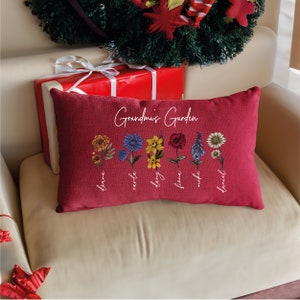 Cadeau fête des mères, coussin de jardin personnalisé pour grand-mère, coussin de fleurs de naissance personnalisé, coussin grand-mère, cadeau grand-mère, coussin grand-mère, nom petits-enfants image 4