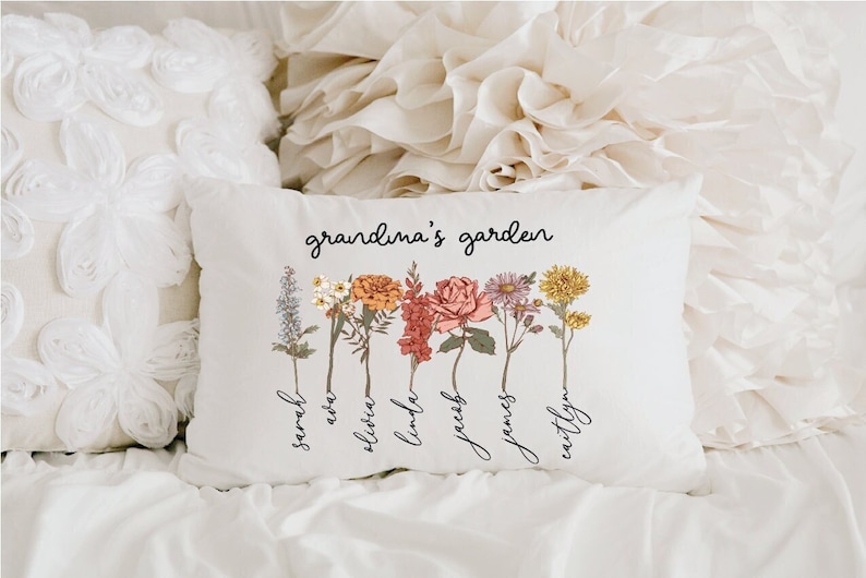 Mothers Day Gift, Grandma Mother's Day Gift, Personalize Grandma's Garden Pillow, Grandma Gift, Nana Gift, Birth Month Flower, Nanas Garden image 1