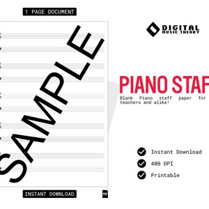 A4 Music Staff Paper - Piano Great Stave (Buy Once: Reuse Forever!)