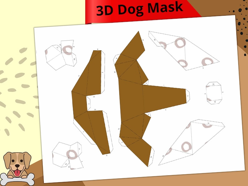 3D Dog Animal Printable Paper Craft Mask - Animal DIY 3D Mask for Kids ...