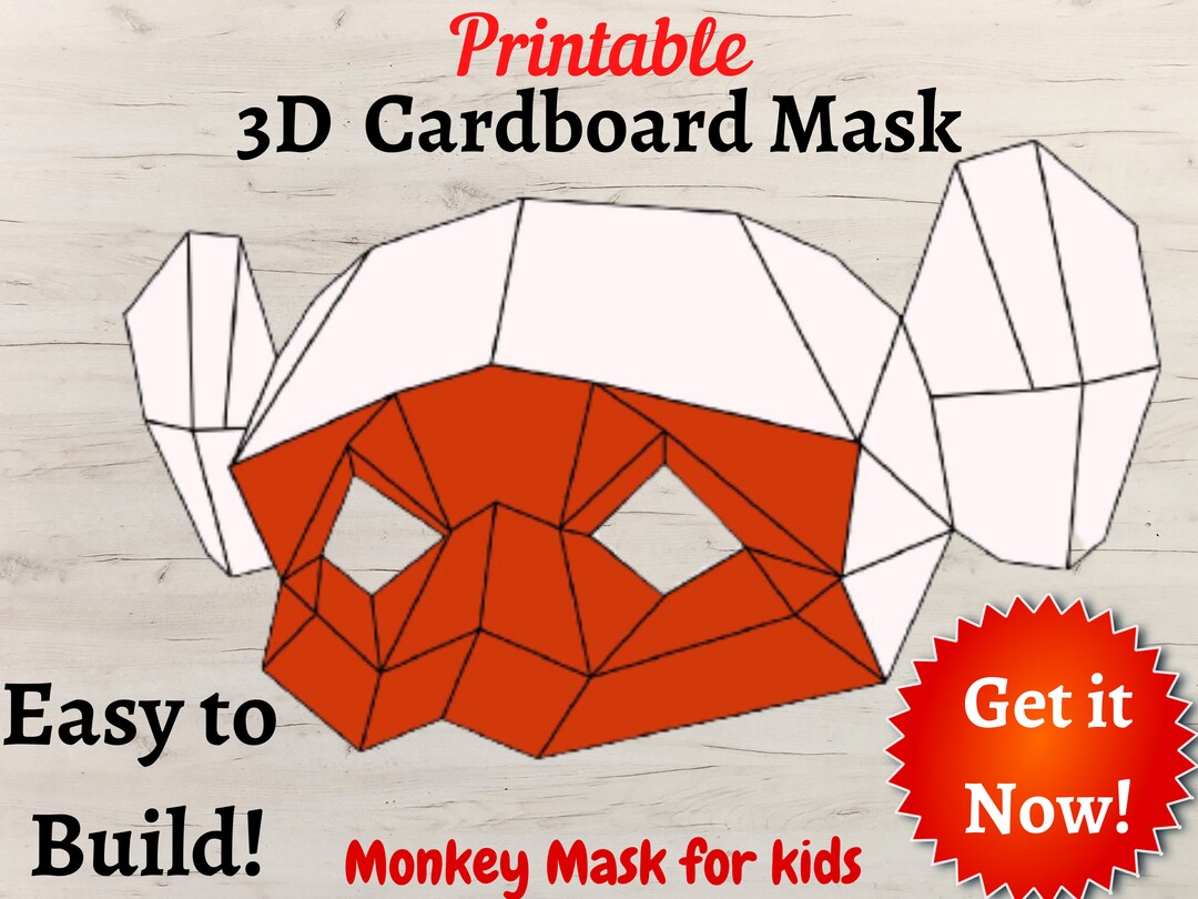 3D Monkey Paper Craft Mask PDF Template for Kids - Halloween Costume 3D ...