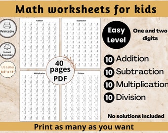40 Math Worksheets for Preschooler, Toddlers, and Kids - Easy Math Worksheet Practice Activities at Home - Printable Worksheet
