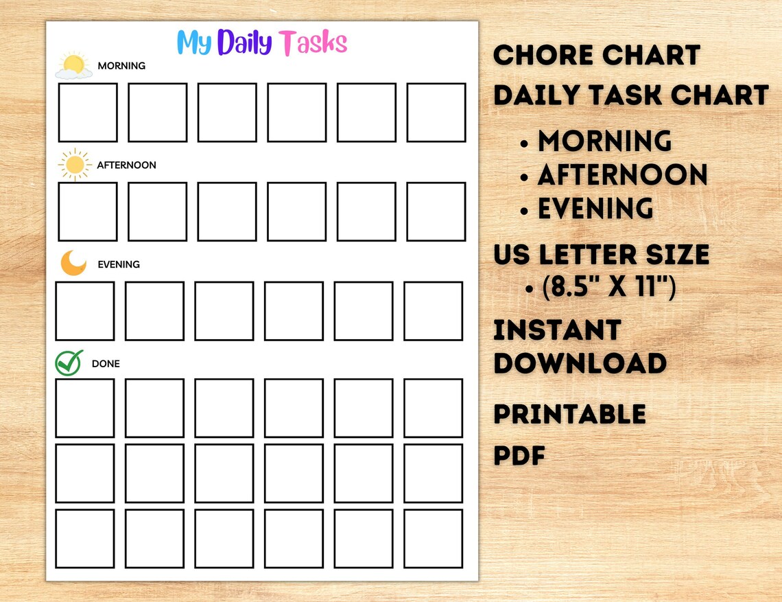 Daily Activities Daily Task Chore Chart Daily Responsibilities Chart ...