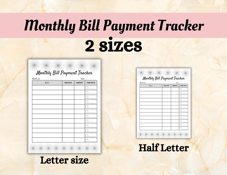 Printable Monthly Bill Payment Tracker | Instant Download Bill Tracker Payment Tracker PDF - US ...