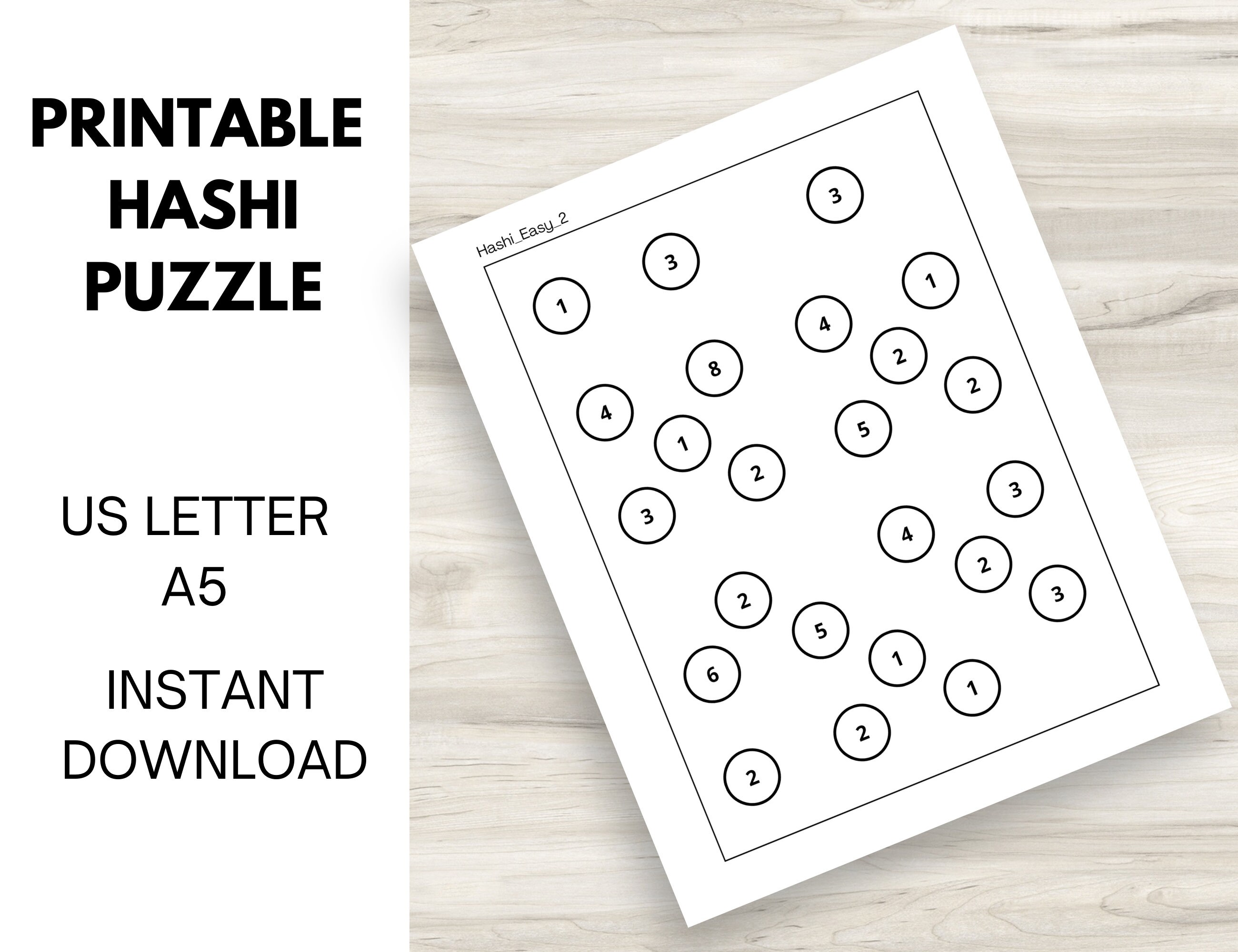 10 Sheets of Printable Hashi Hashiwokakero Japanese Mind Brain Puzzle ...