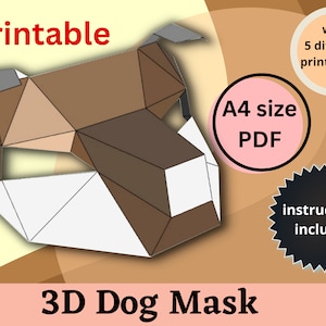 3D Dog Animal Printable Paper Craft Mask - Animal DIY 3D Mask for Kids ...