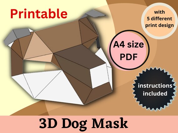 3D Dog Animal Printable Paper Craft Mask Animal DIY 3D Mask - Etsy