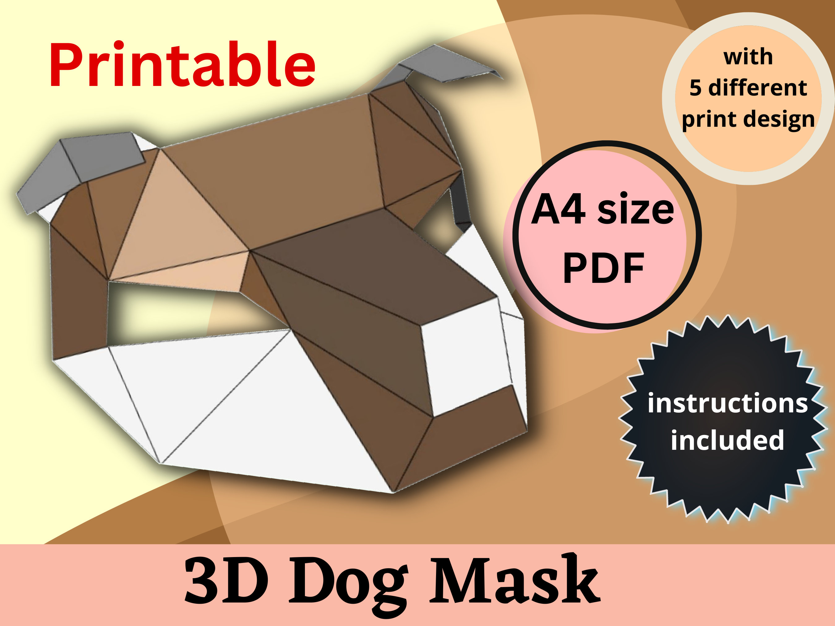 3D Dog Animal Printable Paper Craft Mask Animal DIY 3D Mask for Kids ...