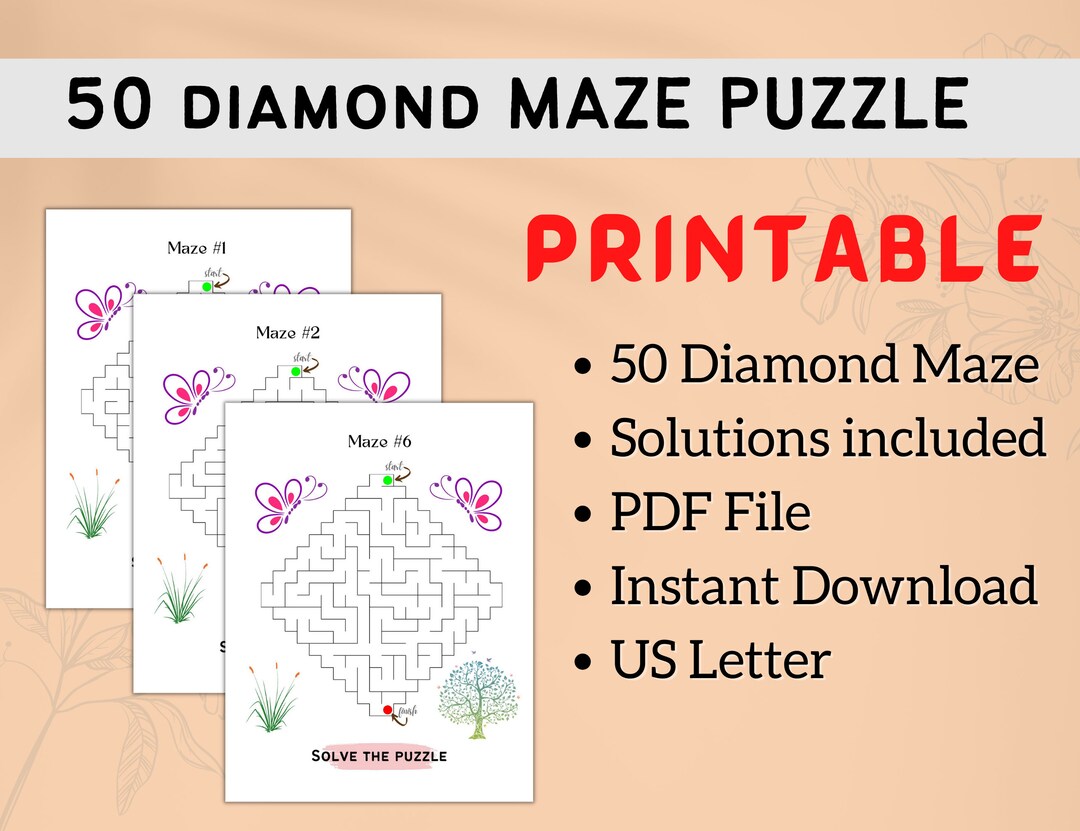 50 Printable Diamond-shaped Maze Puzzle for Kids - Activity Worksheets ...