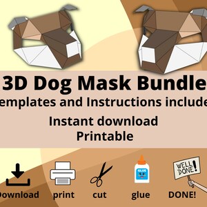 3D Dog Animal Printable Paper Craft Mask - Animal DIY 3D Mask for Kids ...