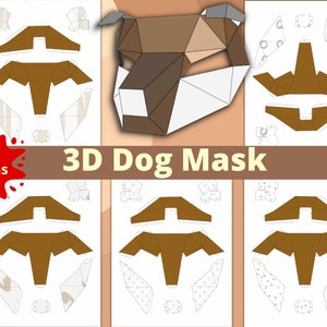3D Dog Animal Printable Paper Craft Mask - Animal DIY 3D Mask for Kids ...