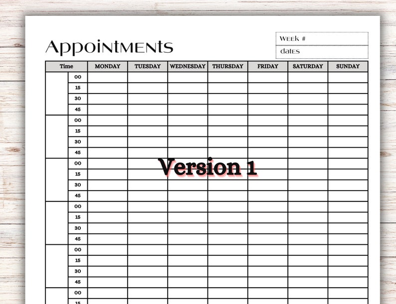 Printable Weekly Appointment Planner Appointment Tracker - 2 Version 8 ...