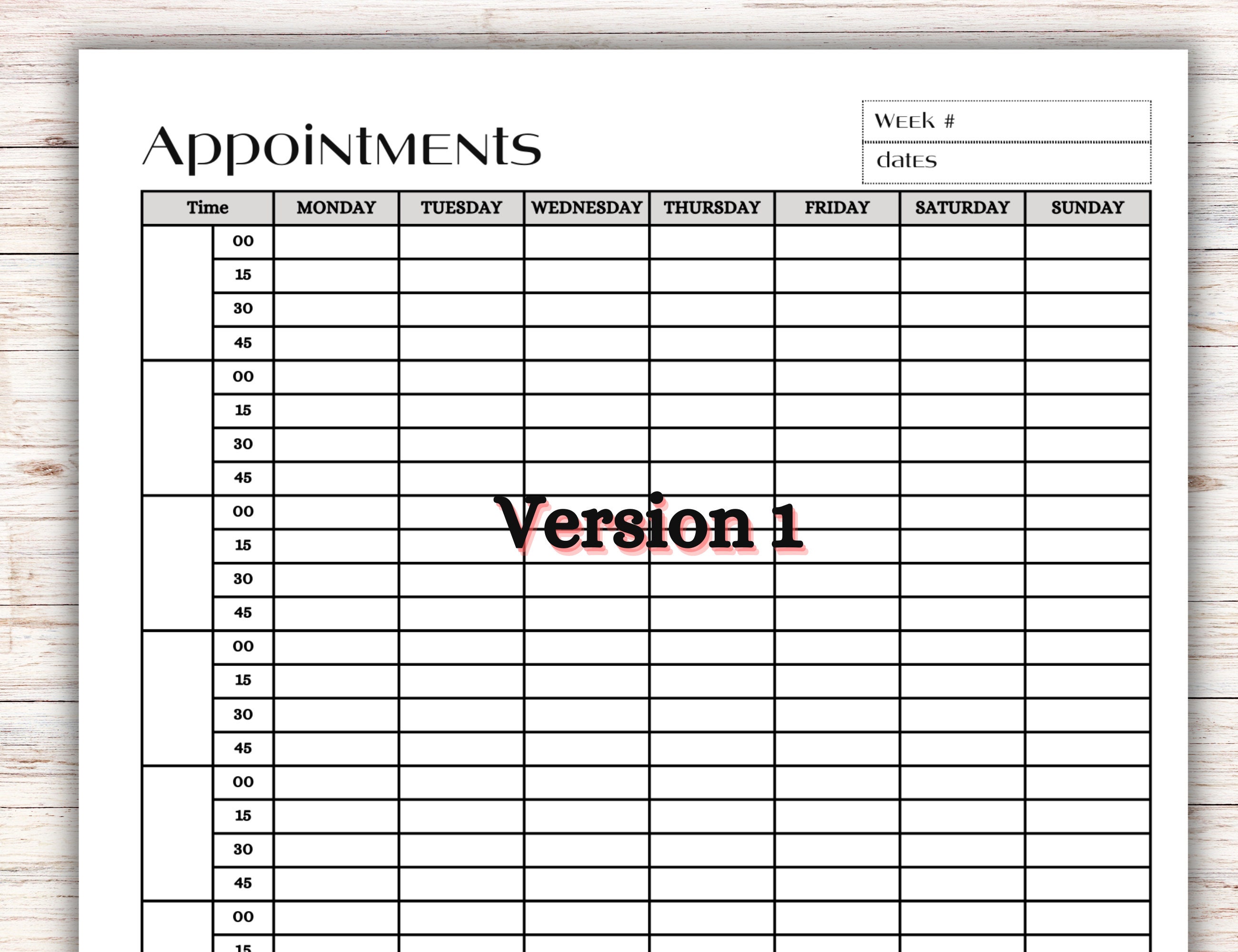 Printable Weekly Appointment Planner Appointment Tracker - 2 Version 8 ...